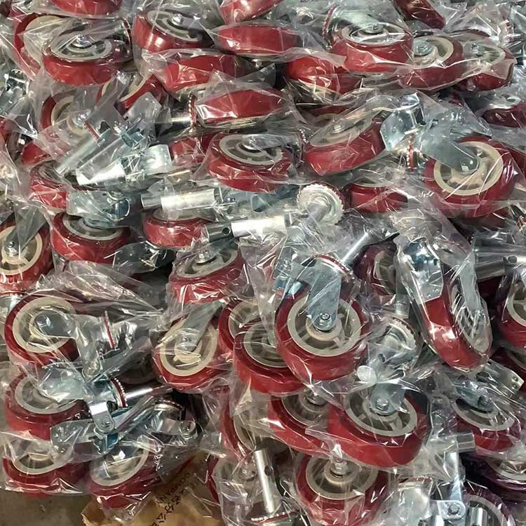 Red pu scaffold casters in clear bags