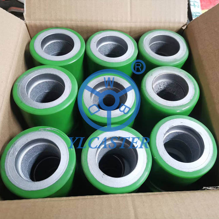 Green iron polyurethane pallet truck wheel without bearings packaging in carton-YLcaster