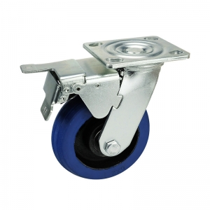 Double Brakes Blue Rubber Casters Wheels