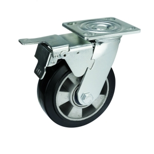 rubber caster wheel with double brakes