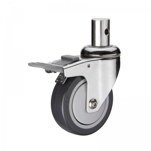 insert stem PU swivel double brakes caster wheel nylon pedal