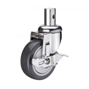 insert stem PU swivel caster with side brake