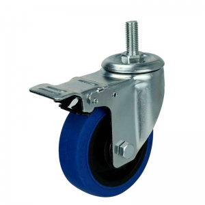 threaded stem blue TPR caster wheel with double brakes