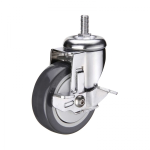 Threaded stem PU caster wheel with side brake