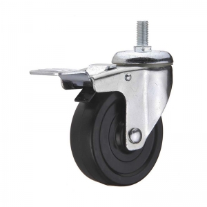 Black hard rubber threaded stem swivel caster wheel with double brakes