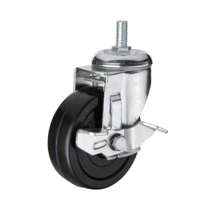 Black hard rubber threaded stem swivel caster wheel with side brake