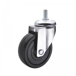 Black hard rubber threaded stem swivel caster wheel