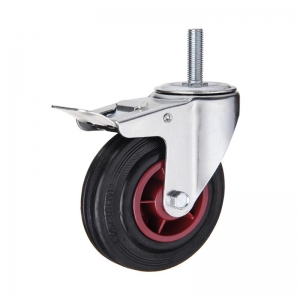 Threaded stem rubber caster wheel brakes