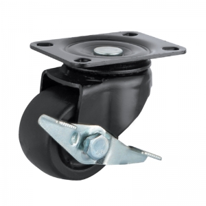 Low profile nylon caster wheel with side brake