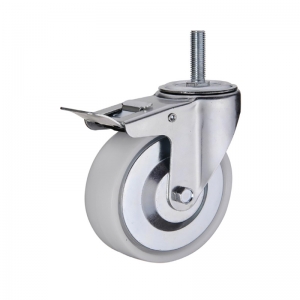 Threaded stem plastic PP caster wheel with double brakes