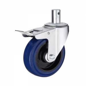 Stem swivel elastic rubber caster wheel with double brakes