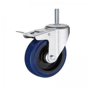 Threaded stem swivel  elastic rubber caster wheel with double brakes