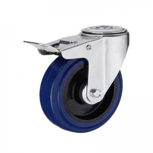 Bolt hole swivel  elastic rubber caster wheel with double brakes