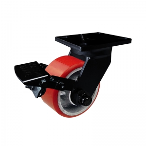 Super heavy duty PU swivel caster wheel with double brakes