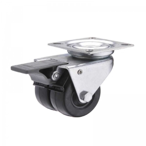 Hard rubber swivel twin-wheel caster locks