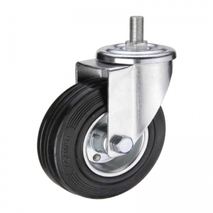 Black rubber threaded stem industrial caster wheel