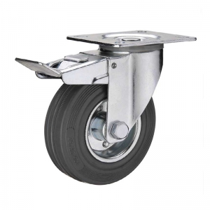 Gray rubber industrial caster wheel locks