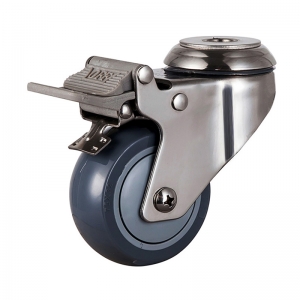 Medium duty stainless polyurethane bolt hole caster brake