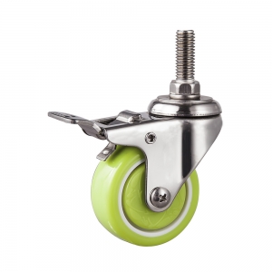 Light duty stainless threaded stem caster with brake