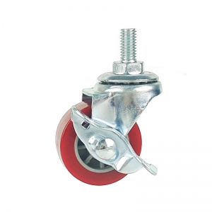 Light duty threaded stem swivel pu caster wheel with side brake