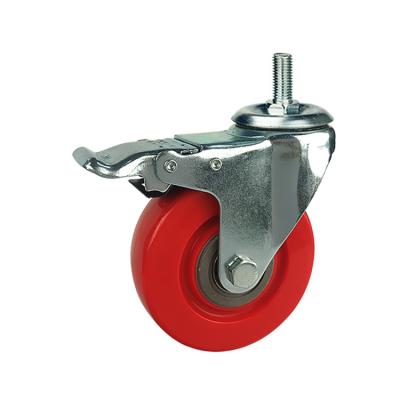 Red PVC threaded stem brake caster wheels